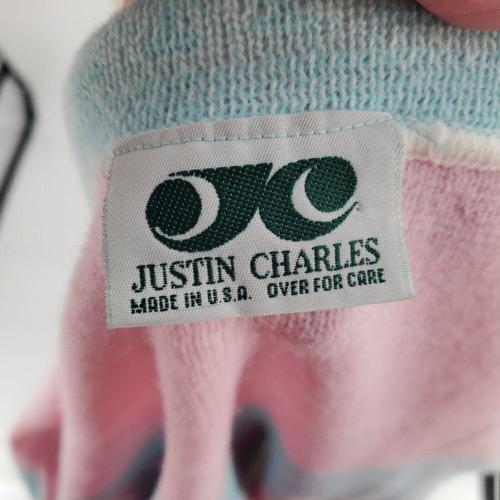 Vintage Justin Charles Sweater Pastel Colors Reindeer XOXO No Size Tag Large - Picture 6 of 8